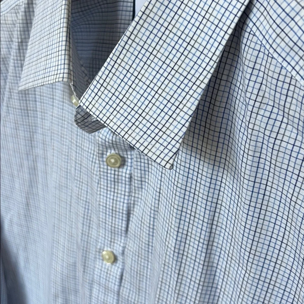 Charles Tyrwhitt Light Blue Checkered Dress Shirt 100% Cotton Extra Slim 17/35